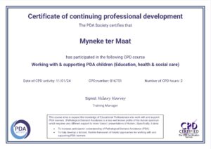 certificaat Working with & supporting PDA children