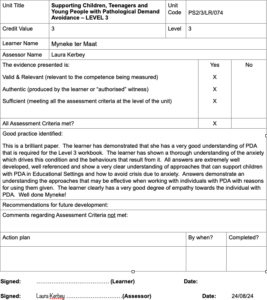 Over certificering Beoordeling Supporting Children, Teenagers and Young People with Pathological Demand Avoidance – LEVEL 3